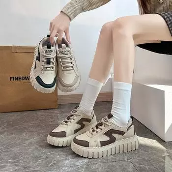 Повседневные кроссовки на толстой платформе для женщин, удобная нескользящая обувь для ходьбы, легкие кроссовки на шнуровке для бега, женские теннисные туфли из искусственной кожи 35 чёрный