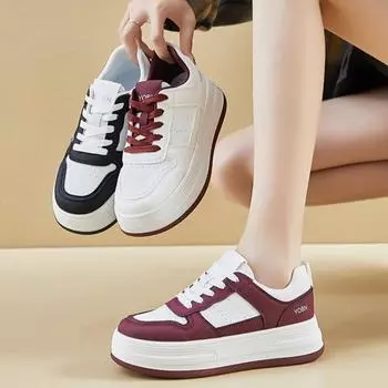 Повседневные кроссовки на толстой платформе для женщин, нескользящие кроссовки для ходьбы со шнуровкой, легкие кроссовки для бега, женские удобные теннисные туфли из искусственной кожи 35