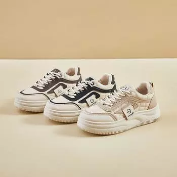 Повседневные кроссовки на толстой платформе для женщин, удобные кроссовки для бега, женские легкие рабочие теннисные туфли из искусственной кожи со шнуровкой 35 коричневый