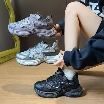Повседневные кроссовки на толстой платформе для женщин, нескользящие кроссовки для ходьбы, удобные женские теннисные кроссовки, дышащие кроссовки для бега и тренировок для пап 35 серый