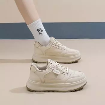 Повседневные кроссовки на толстой платформе для женщин со шнуровкой, нескользящие, для ходьбы, удобные теннисные туфли из искусственной кожи, женские спортивные рабочие дышащие кроссовки 35 бежевый