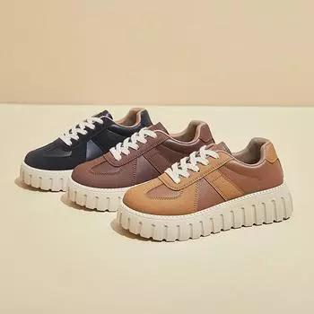 Повседневные кроссовки на толстой платформе для женщин, нескользящие кроссовки из искусственной кожи для ходьбы, женские удобные кроссовки на шнуровке, дышащие рабочие теннисные кроссовки 35 коричневый