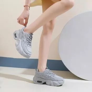 Повседневные кроссовки на воздушной подушке для женщин Удобные кроссовки для бега Кроссовки для ходьбы на толстой платформе Женские сетчатые дышащие теннисные кроссовки со шнуровкой 35 белый