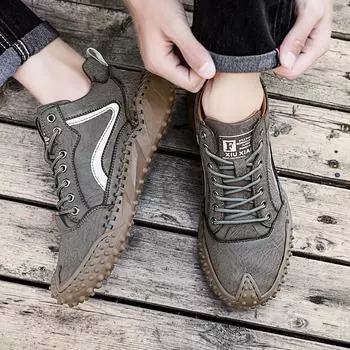 Повседневные кроссовки, нескользящие водонепроницаемые ботинки, большие размеры, сшитые вручную, повседневная мужская обувь, удобная спортивная обувь для отдыха на открытом воздухе 38 чёрный