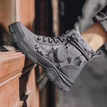 Повседневные кроссовки Повседневная обувь Круглый носок Высокие ботинки Походные ботинки Модная нескользящая обувь Спортивная обувь на платформе Увеличивающая рост 39 чёрный