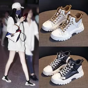 Повседневные кроссовки, женские кожаные туфли с круглым носком без кружева, высокие женские кеды в стиле ретро, модные туфли на плоской подошве ручной работы 35