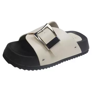 Повседневные крутые шлепанцы на толстой подошве с квадратным носком женские летние новые универсальные для улицы маленькие шлепанцы на одном ремешке нескользящие 35