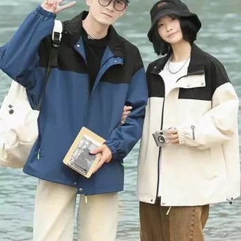 Повседневные куртки мужские ветровки для пар спортивная походная верхняя одежда корейская мода уличная одежда пальто на молнии с длинным рукавом винтажные походные куртки M белый