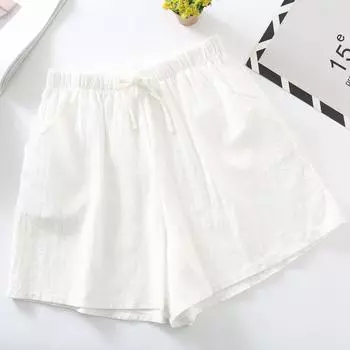 Повседневные льняные шорты, женские шорты для тренировок в тренажерном зале, брюки с высокой талией, черные женские короткие женские шорты, спортивные женские шорты S 40-50kg белый