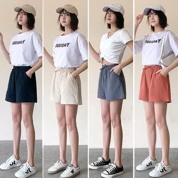 Повседневные льняные шорты, женские шорты для тренировок в тренажерном зале, однотонные женские короткие брюки с высокой талией S белый