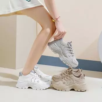 Повседневные легкие кроссовки для женщин Удобные кроссовки для бега Кроссовки для ходьбы на толстой платформе Женские дышащие теннисные кроссовки со шнуровкой 35