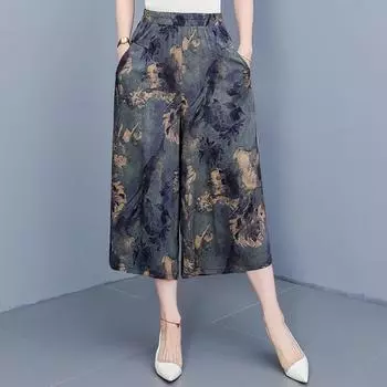 Повседневные летние брюки с высокой талией, широкие женские брюки больших размеров, элегантные брюки с эластичной талией, винтажная одежда XL