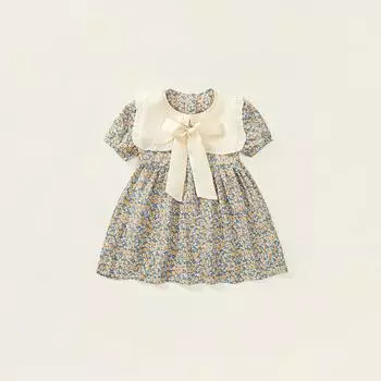 Повседневные летние детские платья для девочек Цветочная одежда с бантом Лоскутное платье для маленьких девочек Принцесса Цветочные платья 140cm