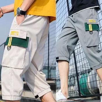 Повседневные летние мужские шорты, однотонные, прямые, свободные, укороченные брюки, эластичный пояс, спортивная одежда для пробежек, цветные капри M чёрный