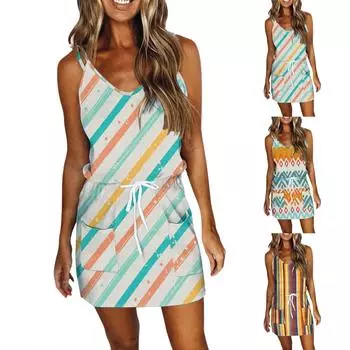 Повседневные летние платья миди с v-образным вырезом и карманами, пуловер для женщин 2022 L синий