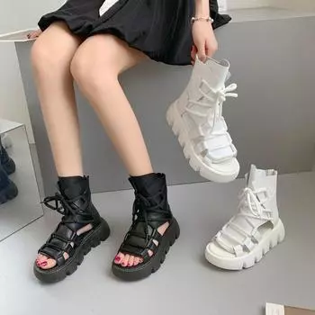 Повседневные летние туфли на платформе и высоком каблуке 35 белый