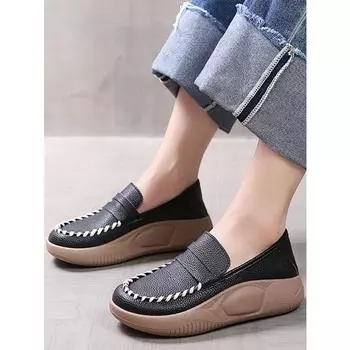 Повседневные лоферы без шнуровки на толстой подошве, женские весенне-осенние новые удобные женские туфли на мягкой подошве с цветными блоками 35 зелёный