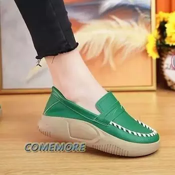 Повседневные лоферы без застежек на толстой подошве, женские, весна-осень, новые удобные, на мягкой подошве, цветные, женские, повседневные, кроссовки 35 бежевый