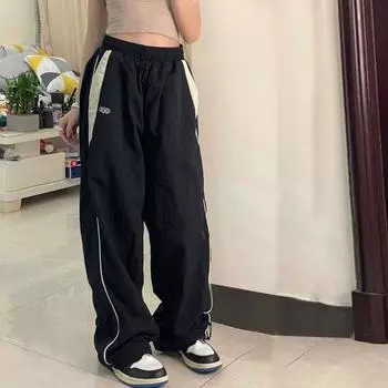 Повседневные мешковатые брюки, женские винтажные оверсайз-джоггеры в стиле хип-хоп, уличная одежда в стиле Харадзюку, женские спортивные штаны с широкими штанинами M чёрный