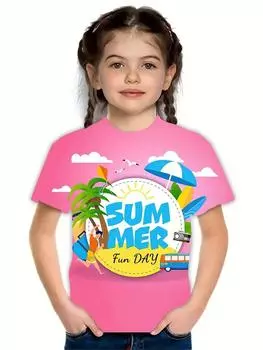 Повседневные модные 3D-принты, забавные футболки для девочек, летние топы с короткими рукавами, повседневные футболки, одежда для девочек 110