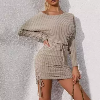 Повседневные модные и элегантные осенние женские однотонные платья-свитера в полоску с рисунком S хаки