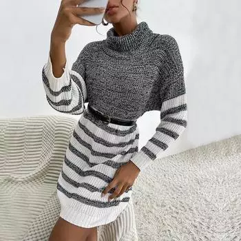 Повседневные модные и элегантные осенние женские платья без пояса, свободные, сшитые из цветного хлопка, свитера с высоким воротом S грязно-белый