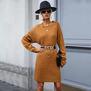 Повседневные модные и элегантные женские модели осень-зима свитер-юбка с перекруткой S верблюд