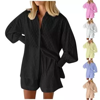 Повседневные модные однотонные женские рубашки с пышными рукавами, элегантные топы, шорты, повседневный костюм S белый