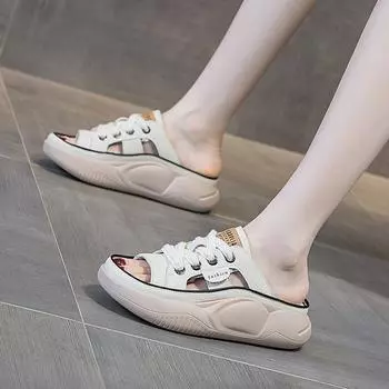 Повседневные модные сандалии из натуральной кожи, тапочки-сандалии на мягкой подошве 34 чёрный