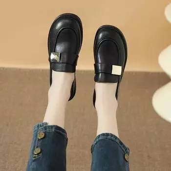 Повседневные мокасины для женщин из натуральной кожи с квадратным каблуком, удобные туфли-лодочки с квадратным носком, весна/осень, офисная обувь без застежек 35