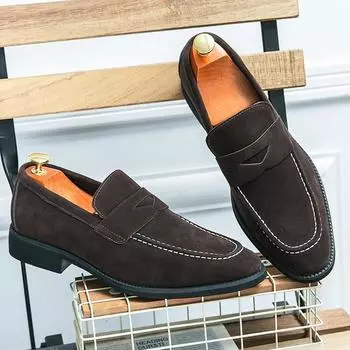 Повседневные мокасины из цельной искусственной замши с низким каблуком, удобная классическая универсальная деловая формальная мужская обувь 38 чёрный