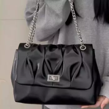 Повседневные мягкие сумки через плечо большой емкости для мотоциклистов, сумки через плечо Y2K Gothic с цепочкой и клапаном, сумки через подмышки из искусственной кожи, сумки через плечо для женщин