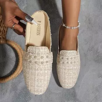 Повседневные мюли для женщин 2024 года, летняя женская обувь больших размеров с закрытым носком, женские тапочки на плоской подошве, легкие женские туфли без застежек 35 красный