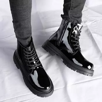 Повседневные мужские ботинки из искусственной кожи на шнуровке с толстой подошвой и круглым носком, модные британские повседневные ботинки с защитой от скольжения, мотоциклетные ботинки 38