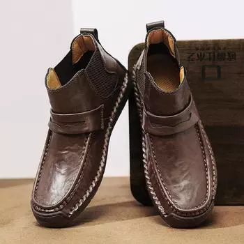 Повседневные мужские ботинки ручной работы на меху, зимние ботильоны из спилка, большие размеры 38-48, обувь для отдыха для мужчин, Hombres Botas 38 коричневый