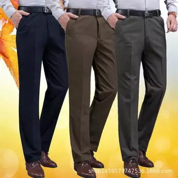 Повседневные мужские брюки, свободные прямые брюки с высокой талией для мужчин среднего возраста 29 армия зеленый