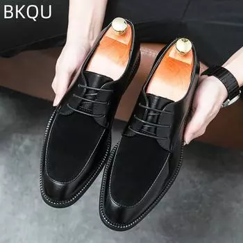 Повседневные мужские деловые кожаные туфли, элегантные, со шнуровкой, удобные, модные, пригодные для носки на открытом воздухе, сшитые, деловые деловые кожаные туфли 38 синий