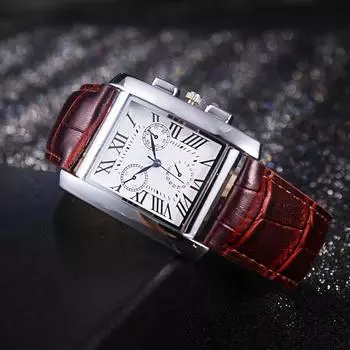 Повседневные мужские деловые наручные часы винтажный квадратный римский циферблат кварцевые аналоговые часы кожа чёрный