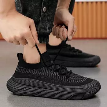 Повседневные мужские дышащие сетчатые летние дышащие однотонные мужские кроссовки повседневные кроссовки на шнуровке на все времена года 39 чёрный