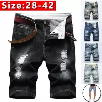 Повседневные мужские джинсовые шорты, брюки, мужские летние и осенние модные джинсовые шорты в стиле ретро 28 чёрный