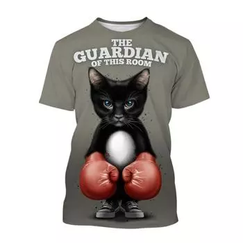 Повседневные мужские футболки с забавным милым рисунком кота, женские футболки с 3D принтом животных, модные летние топы с короткими рукавами большого размера с круглым вырезом XS