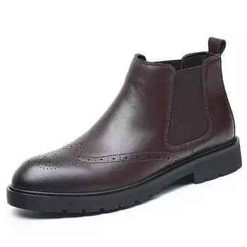 Повседневные мужские кожаные ботинки челси в британском стиле, новое поступление, удобные мужские ботинки-броги с эластичным ремешком, деловая обувь 38