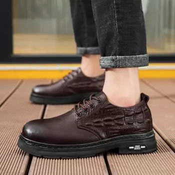 Повседневные мужские кожаные туфли Качество и красивый стиль Отдых на природе Бизнес вечеринка Повседневная офисная обувь для взрослых Толстая подошва Коричневый 38 чёрный