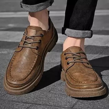 Повседневные мужские кожаные туфли в стиле ретро для отдыха на природе вечеринки повседневные удобные туфли для офиса для взрослых классические черные коричневые 38 коричневый