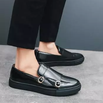 Повседневные мужские мокасины из лакированной кожи. Новый модный дизайн. Для отдыха на природе, вечеринки, офиса, вождения. Классические черные туфли для взрослых на плоской подошве. 38 чёрный