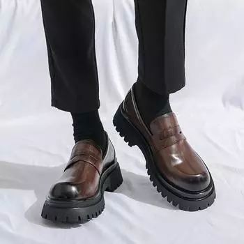 Повседневные мужские мокасины на толстой подошве Модный минималистский стиль Для отдыха на природе Бизнес Вечеринка Офис Свадьба Жених Обувь 38-4 38 чёрный