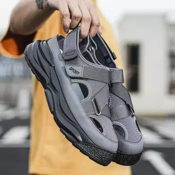 Повседневные мужские мягкие сандалии, уличная модная удобная пляжная обувь, мужские летние дышащие мужские сандалии в римском стиле на толстой подошве 39 серый