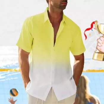 Повседневные мужские рубашки Летняя одежда Градиентная графика Одежда для отдыха на море Большие топы с коротким рукавом для мужчин Рубашки XS красный