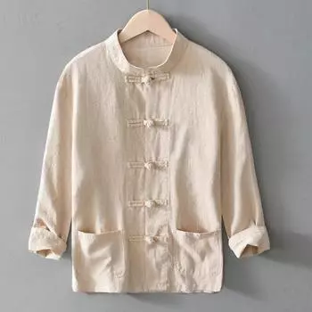 Повседневные мужские рубашки в китайском стиле, традиционная рубашка кунг-фу Тай Чи, пальто, костюм Тан, униформа, куртка, мужская одежда S