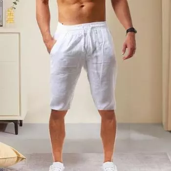 Повседневные мужские шорты с регулируемым шнурком, однотонные, мягкие, дышащие, с эластичной талией, свободные шорты с 2 боковыми карманами S хаки